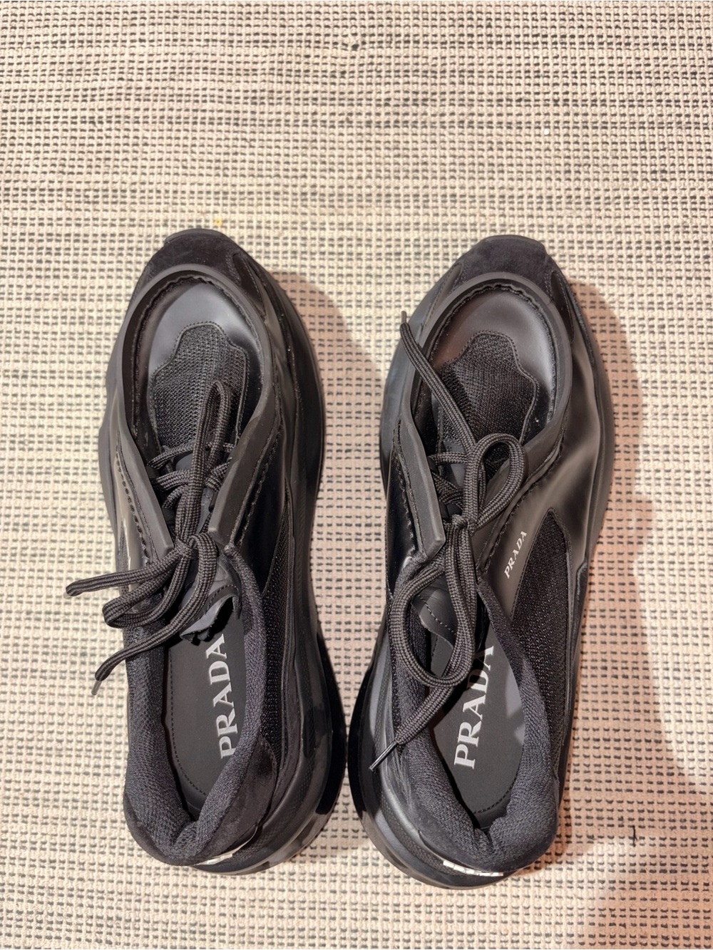 PRADA Men's Systeme Brushed Leather Sneaker Size 9 In Black - Picture 7 of 10